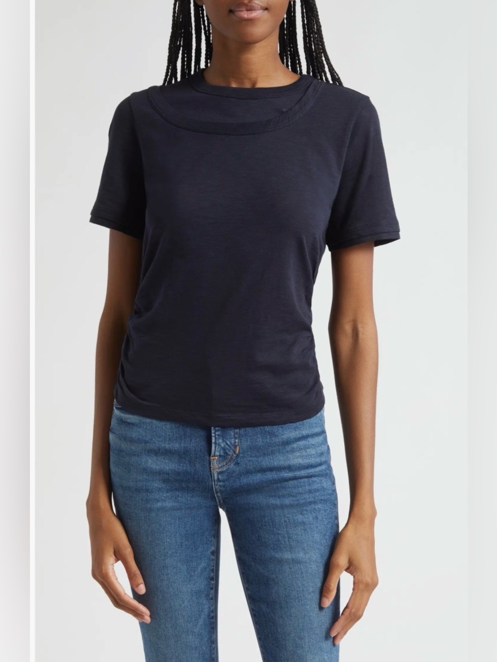 NWT VERONICA BEARD DAMIAN RUCHED TOP T SHIRT NAVY BLUE 100% COTTON SZ SM